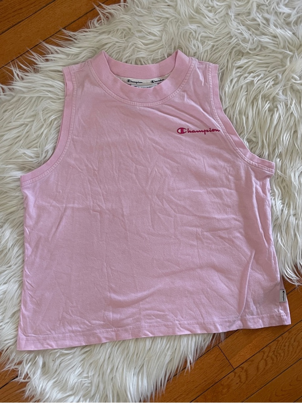 Champion Pink Cropped Tank Top Logo Sleeveless Athleisure Size M